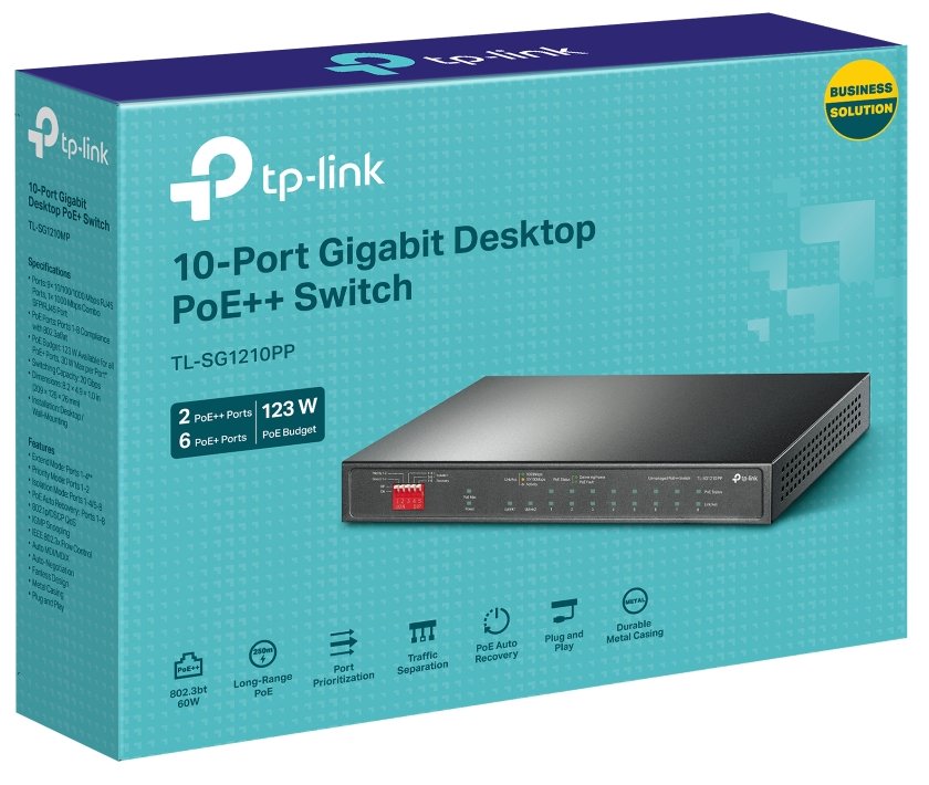TP-Link TL-SG1210PP - 10-portový Switch PoE+ s 8x GLAN PoE+, 2x GLAN, 1x Combo Gigabit SFP, 123W PoE budget