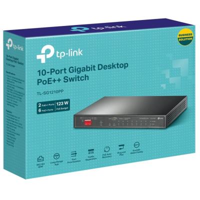 TP-Link TL-SG1210PP - 10-portový Switch PoE+ s 8x GLAN PoE+, 2x GLAN, 1x Combo Gigabit SFP, 123W PoE budget