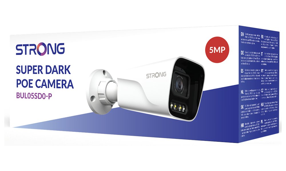 STRONG IP kamera BUL05SD0-P/ Bullet/ PoE/ LAN/ 5Mpix/ objektiv 4mm/ IP67/ duální vidění/ Super Dark/ ONVIF/ bílá
