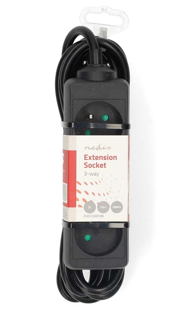 NEDIS napájecí prodlužovací zásuvka/ úhlová/ 3x zásuvka/ černá/ 3m