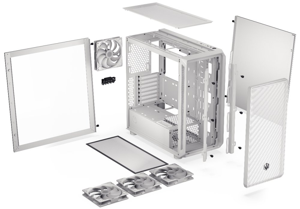 Endorfy skříň Arx 700 ARGB / ATX / 4x 140 ARGB fan (až 8 fans) / 2x USB / USB-C / mesh p. / tvrzené sklo / bílá