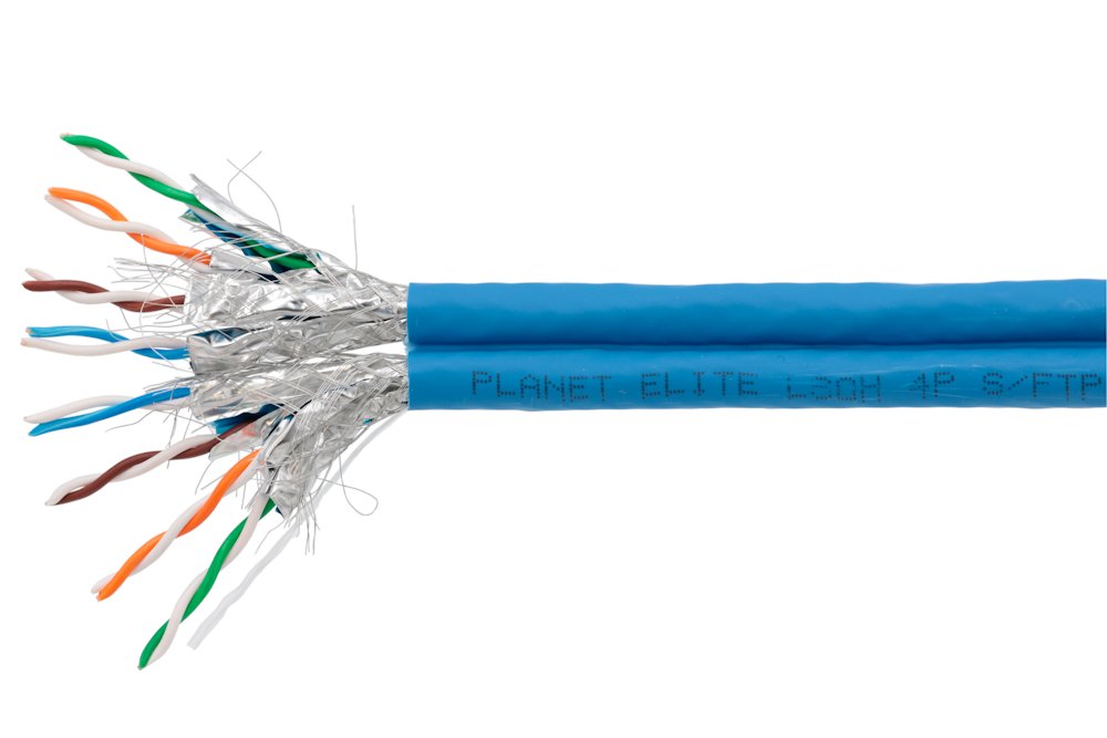 PLANET kabel SFTP, drát, Cat 6A, 4p, 500MHz, LS0H, TWIN stíněný každý pár, Planet Elite, modrý, Dca, balení 2*100m