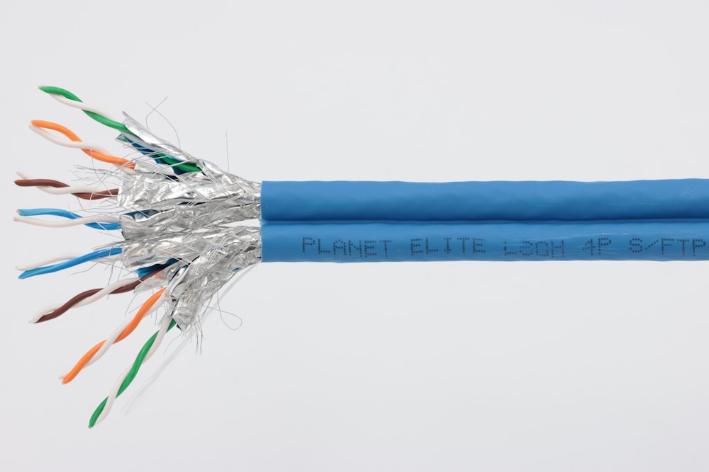 PLANET kabel SFTP, drát, Cat 6A, 4p, 500MHz, LS0H, TWIN stíněný každý pár, Planet Elite, modrý, Dca, balení 2*100m