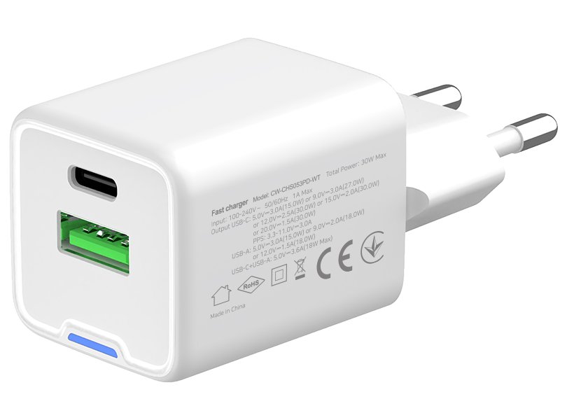 COLORWAY 1x USB-C/ síťová nabíječka/ GaN/ PD/ PPS/ QC/ 30W/ Bílá