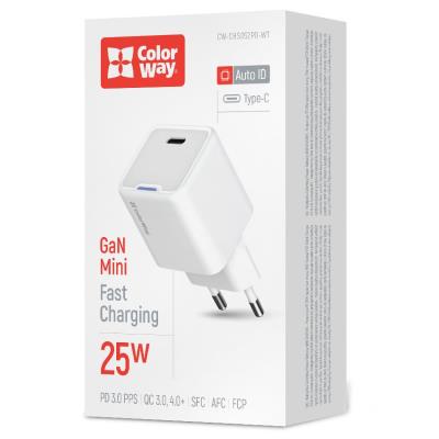 COLORWAY 1x USB-C/ síťová nabíječka/ GaN/ PD/ PPS/ 25W/ Bílá