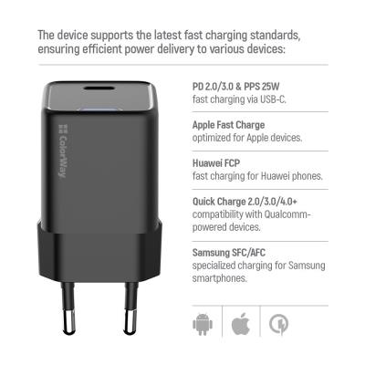COLORWAY 1x USB-C/ síťová nabíječka/ GaN/ PD/ PPS/ 25W/ Černá