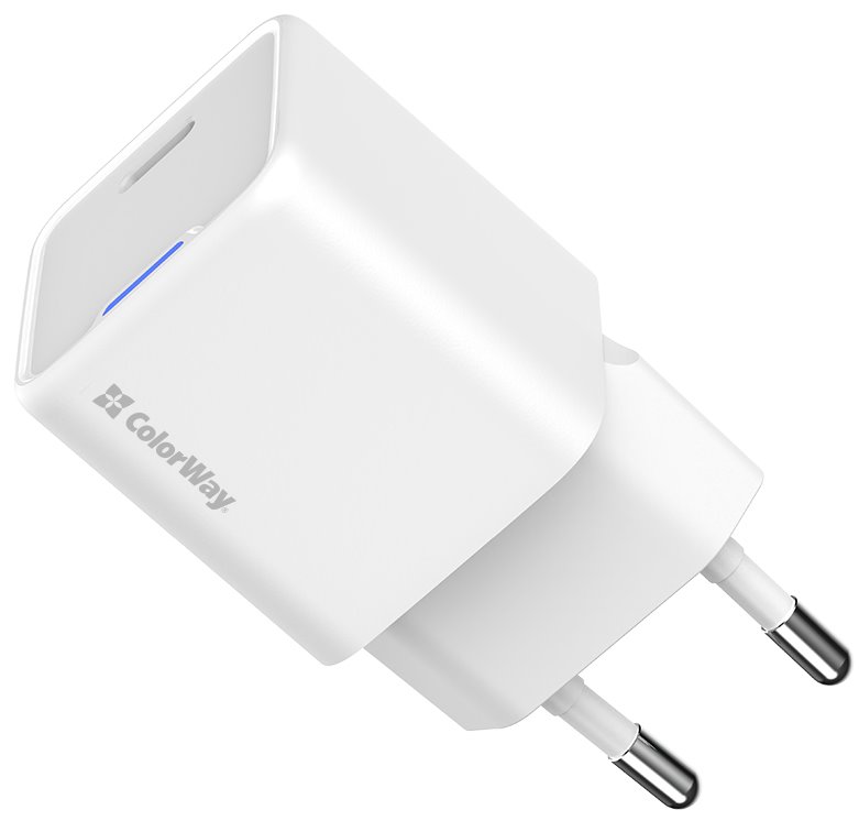 COLORWAY 1x USB-C/ síťová nabíječka/ GaN/ PD/ PPS/ 25W/ Včetně 100cm kabelu/ Bílá