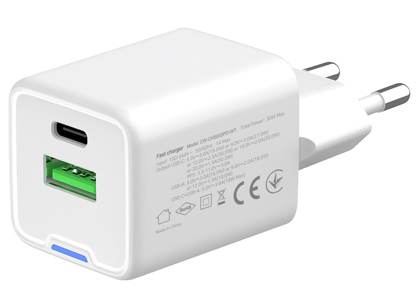 COLORWAY 1x USB-C/ síťová nabíječka/ GaN/ PD/ PPS/ QC/ 30W/ Včetně 100cm kabelu/ Bílá
