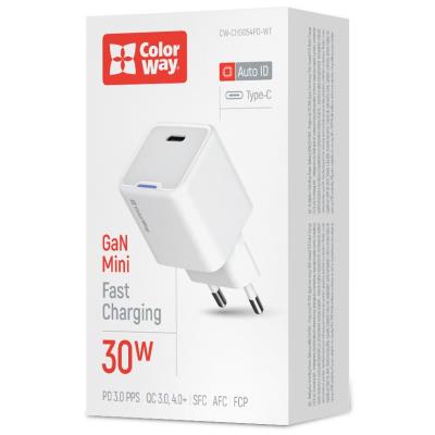 COLORWAY 1x USB-C/ síťová nabíječka/ GaN/ PD/ PPS/ 30W/ Bílá