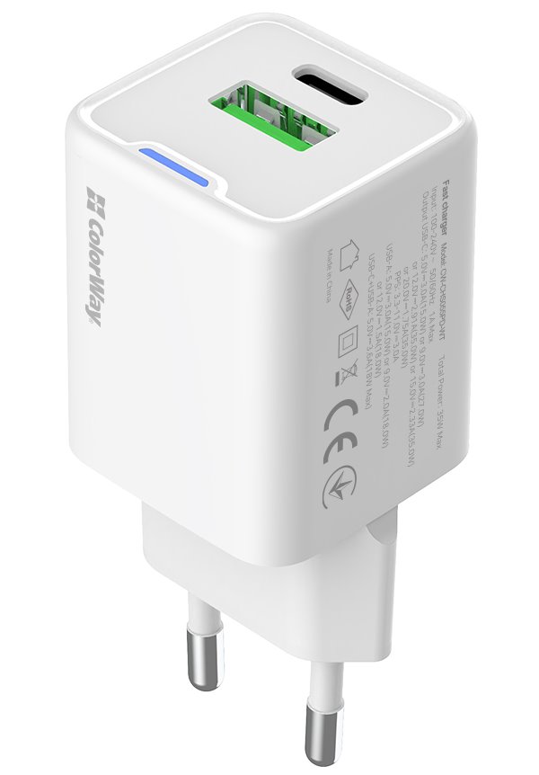 COLORWAY 1x USB-C/ síťová nabíječka/ GaN/ PD/ PPS/ QC/ 35W/ Bílá