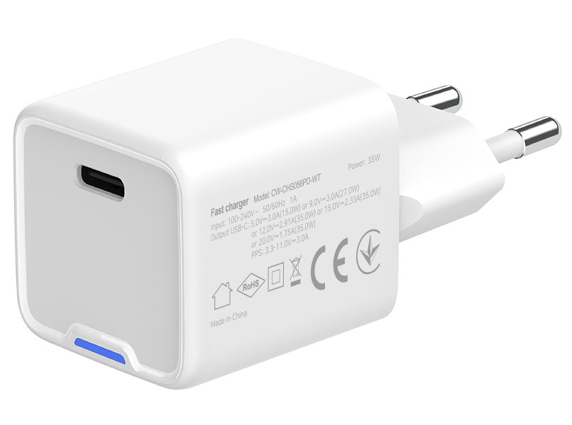 COLORWAY 1x USB-C/ síťová nabíječka/ GaN/ PD/ PPS/ 35W/ Včetně 100cm kabelu/ Bílá