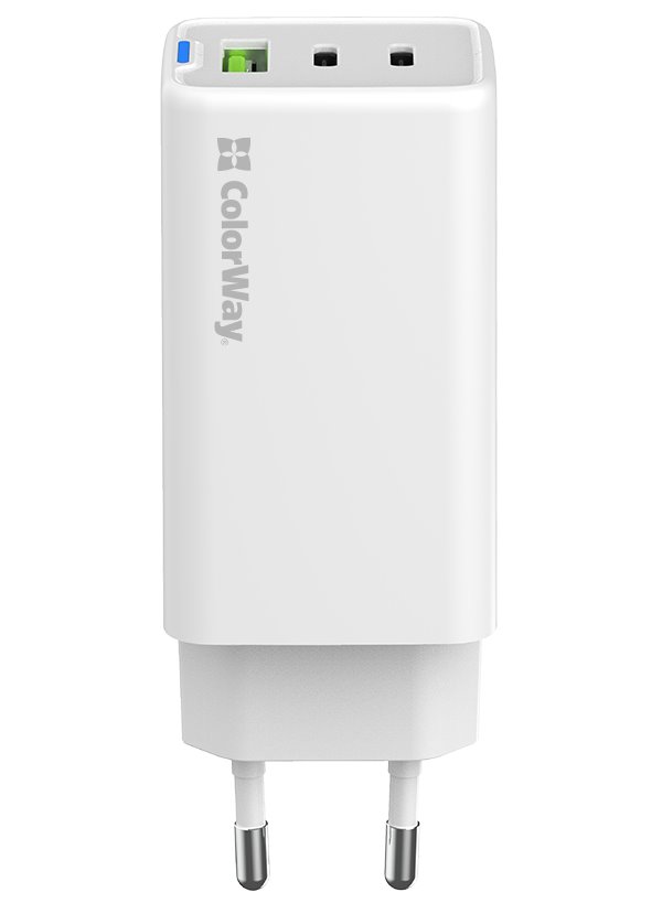 COLORWAY 2x USB-C, 1x USB-A/ síťová nabíječka/ GaN/ PD/ PPS/ 65W/ Bílá
