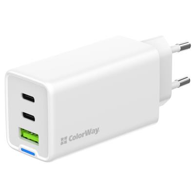 COLORWAY 2x USB-C, 1x USB-A/ síťová nabíječka/ GaN/ PD/ PPS/ 65W/ Bílá