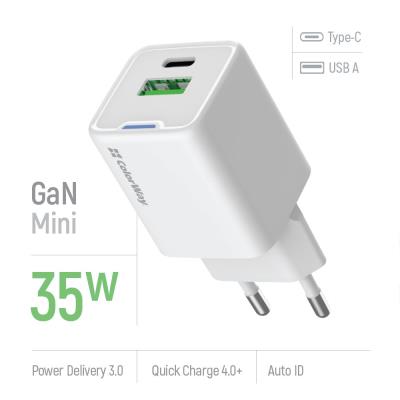 COLORWAY 1x USB-C/ síťová nabíječka/ GaN/ PD/ PPS/ QC/ 35W/ Bílá