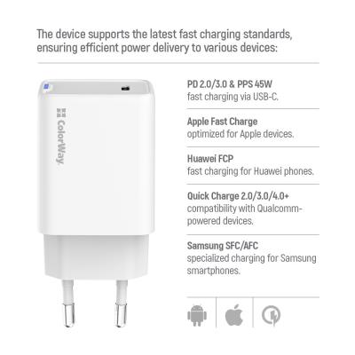 COLORWAY 1x USB-C/ síťová nabíječka/ GaN/ PD/ PPS/ 45W/ Bílá