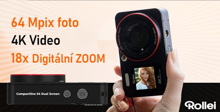 Rollei Compactline 64 Dual Screen/ 64 MPix/ 18x digital zoom/ 2,8 a 1,4" LCD/ 4K video/ Černý