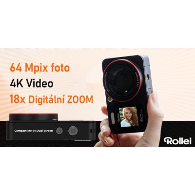 Rollei Compactline 64 Dual Screen/ 64 MPix/ 18x digital zoom/ 2,8 a 1,4" LCD/ 4K video/ Černý