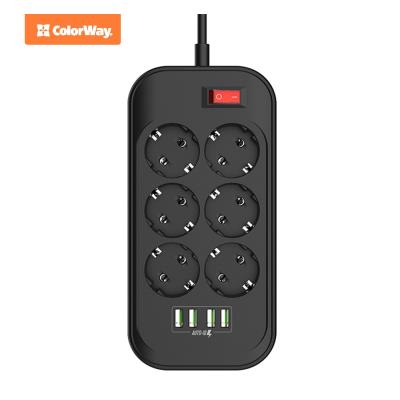 COLORWAY Prodlužovací napájecí přívod/ 6x Schuko/ 4x USB 5V / kabel 2m