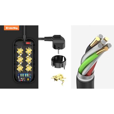 COLORWAY Prodlužovací napájecí přívod/ 6x Schuko/ 4x USB 5V / kabel 2m