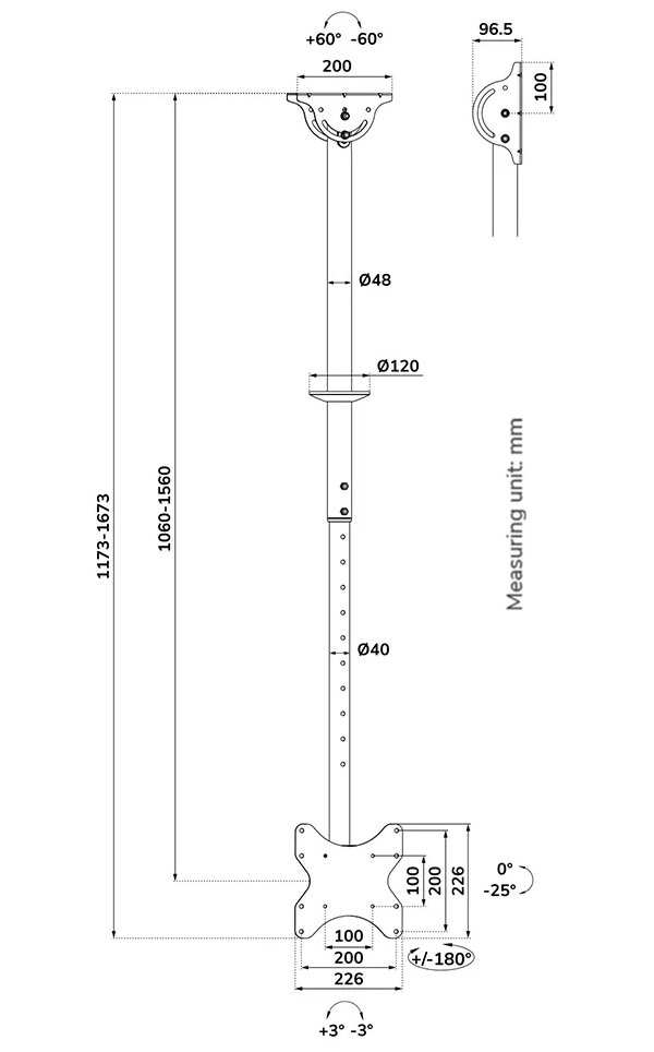 Neomounts CL35-340BL12 Flat Screen Ceiling Mount (Height: 106-156 cm)