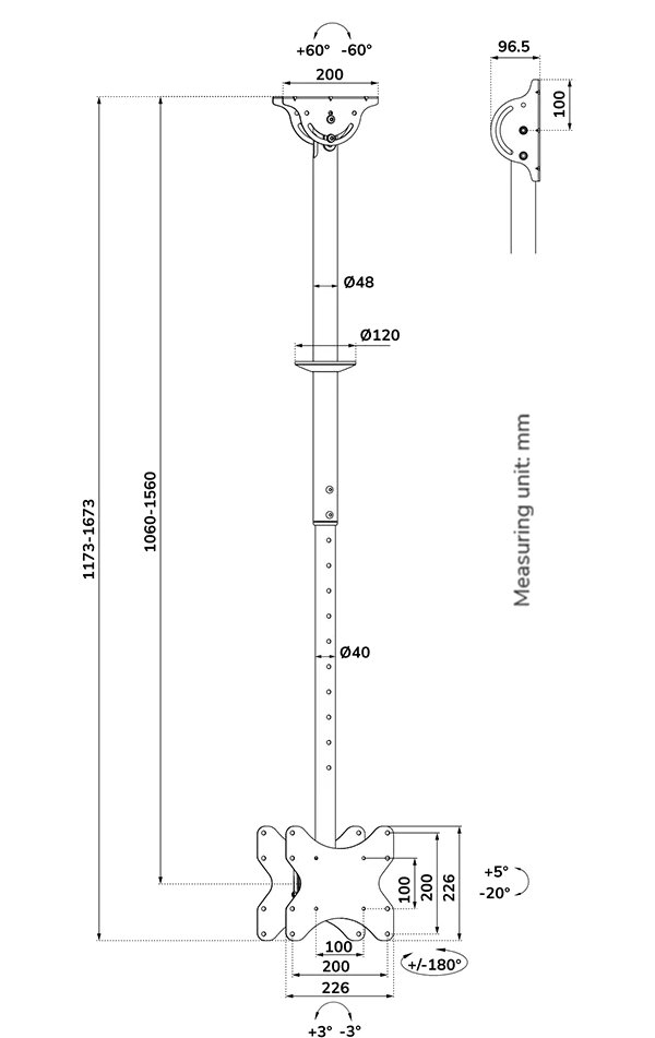 Neomounts CL35-340BL22  Back-to-Back Screen Ceiling Mount (Height: 106-156 cm)