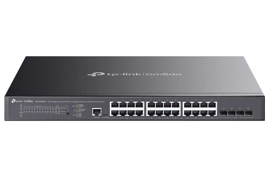 TP-Link SG3428XMPP, Omada 24-Port Gigabit Smart PoE Switch, 16x PoE+, 8x PoE++, 4x 10GB SFP+, 500W PoE budget