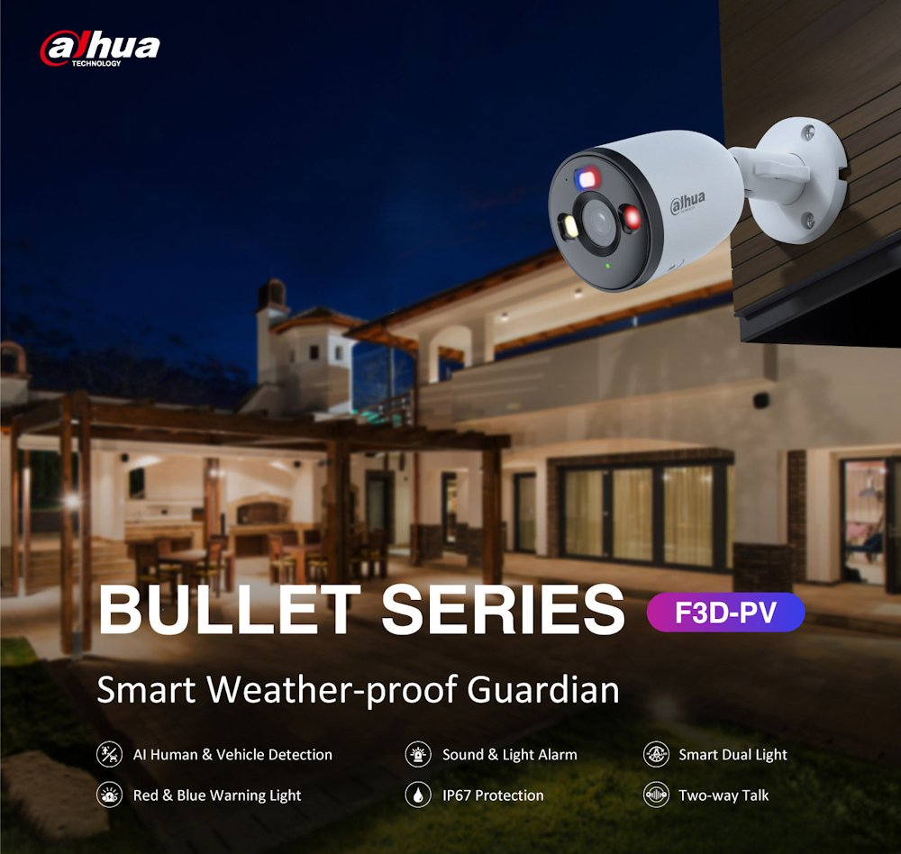 DAHUA IP kamera F3D-PV/ Bullet/ Wi-Fi/ 3Mpix/ objektiv 2,8mm/ H.265/ krytí IP67/ IR až 30m/ ONVIF/ CZ app