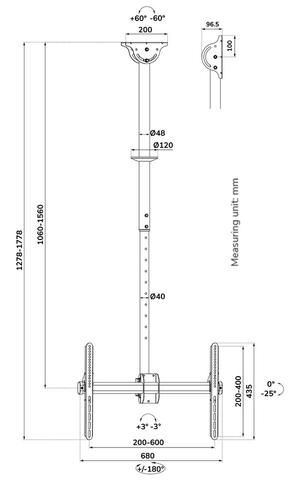 Neomounts CL35-440BL16L  Flat Screen Ceiling Mount (Height: 106-156 cm)