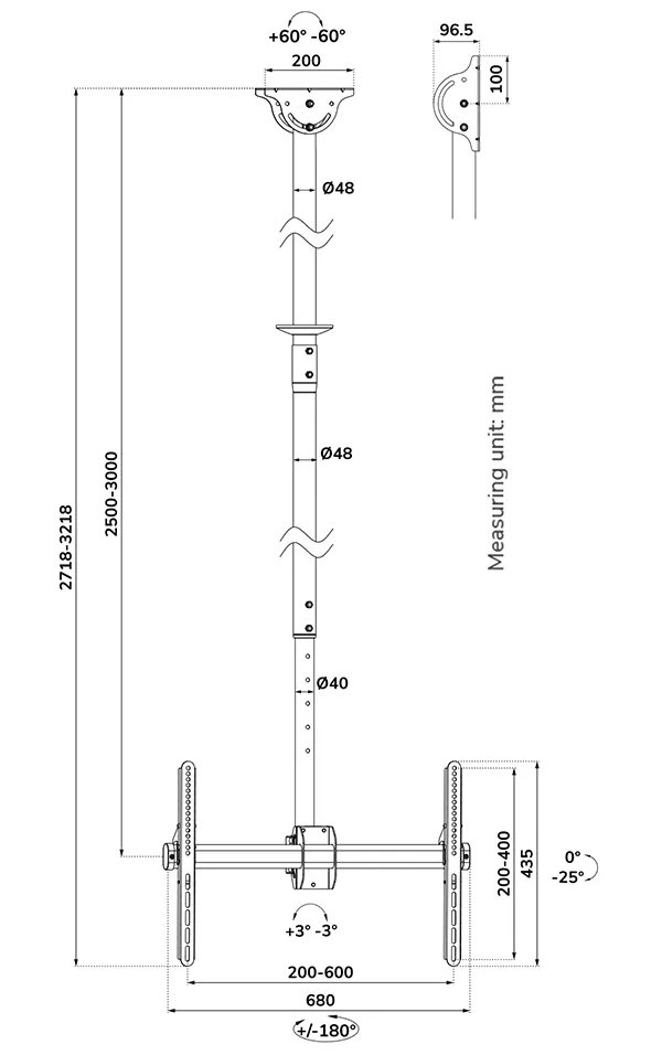Neomounts CL35-440BL16XL  Flat Screen Ceiling Mount (Height: 250-300 cm)
