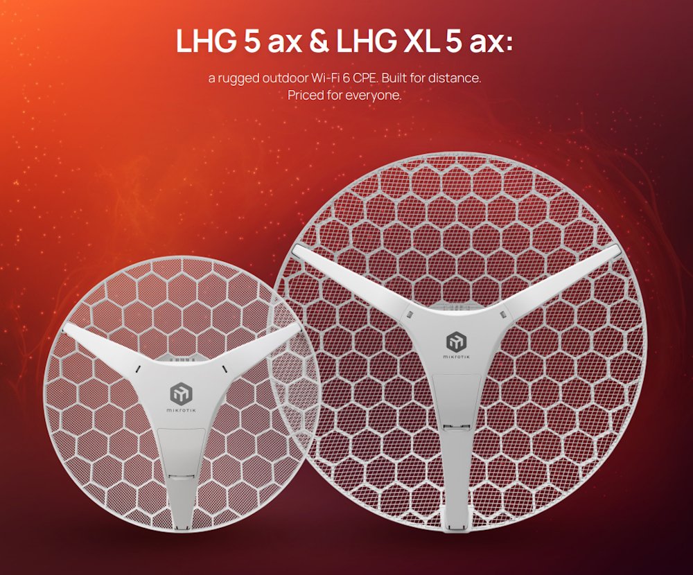 MikroTik LHG 5 XL ax, outdoor klient, anténa 27 dBi, 7°, GbE, 802.11a/n/ac/ax, L3 (5GHz)