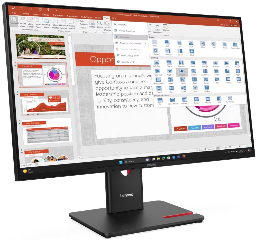 Lenovo T27-40 s MC60/ 27" IPS/ 1920x1080/ 16:9/ 300cd/m2cmd/ 1500:1/ 4ms/ HDMI/ DP/ USB/PIVOT