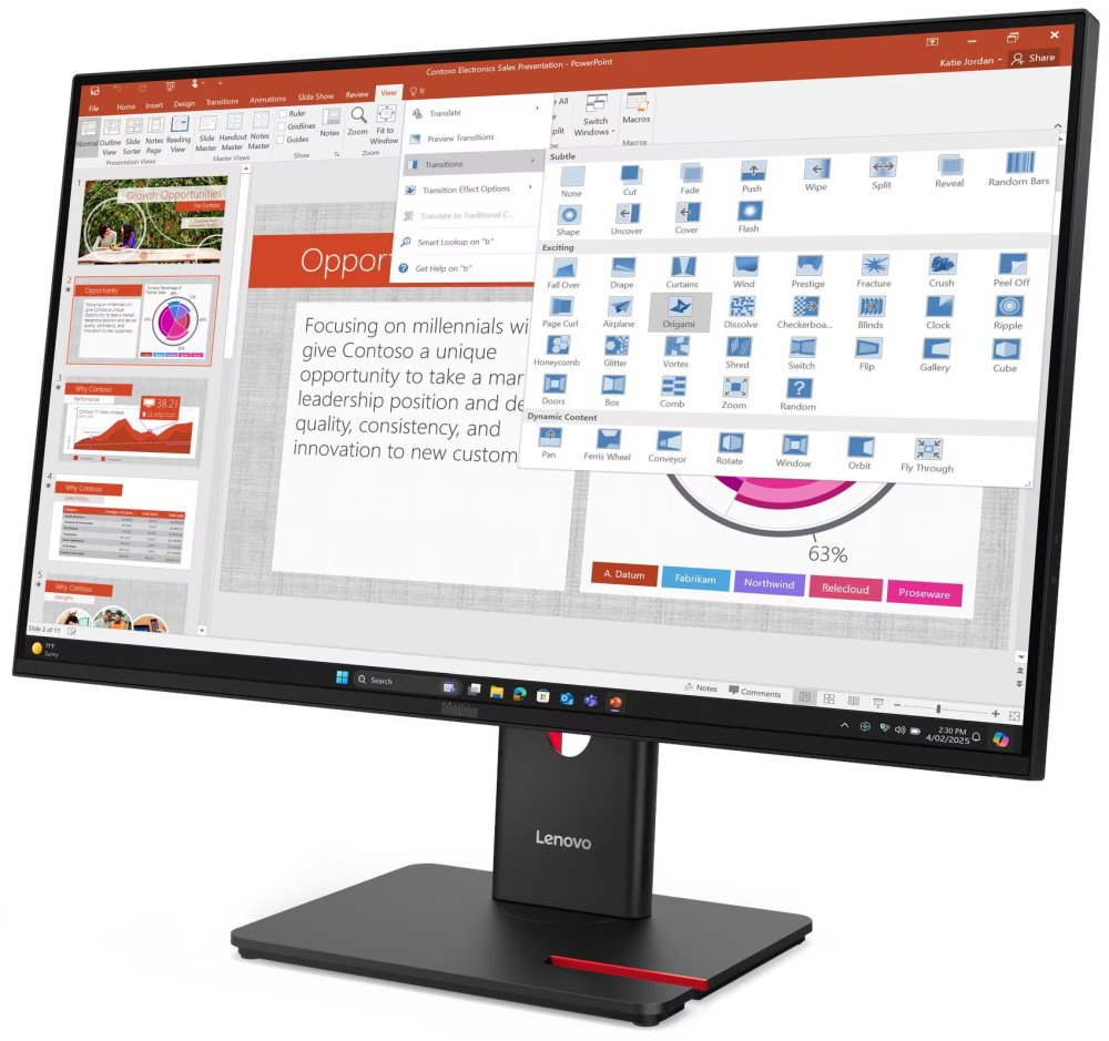 Lenovo T27-40 s MC60/ 27" IPS/ 1920x1080/ 16:9/ 300cd/m2cmd/ 1500:1/ 4ms/ HDMI/ DP/ USB/PIVOT