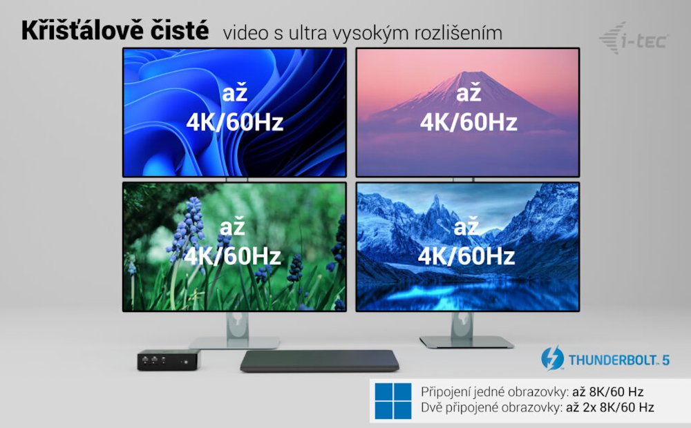 i-tec dokovací stanice Thunderbolt 5 Quattro Display Dock, 2x HDMI, 1x USB-C video, Power Delivery 140W