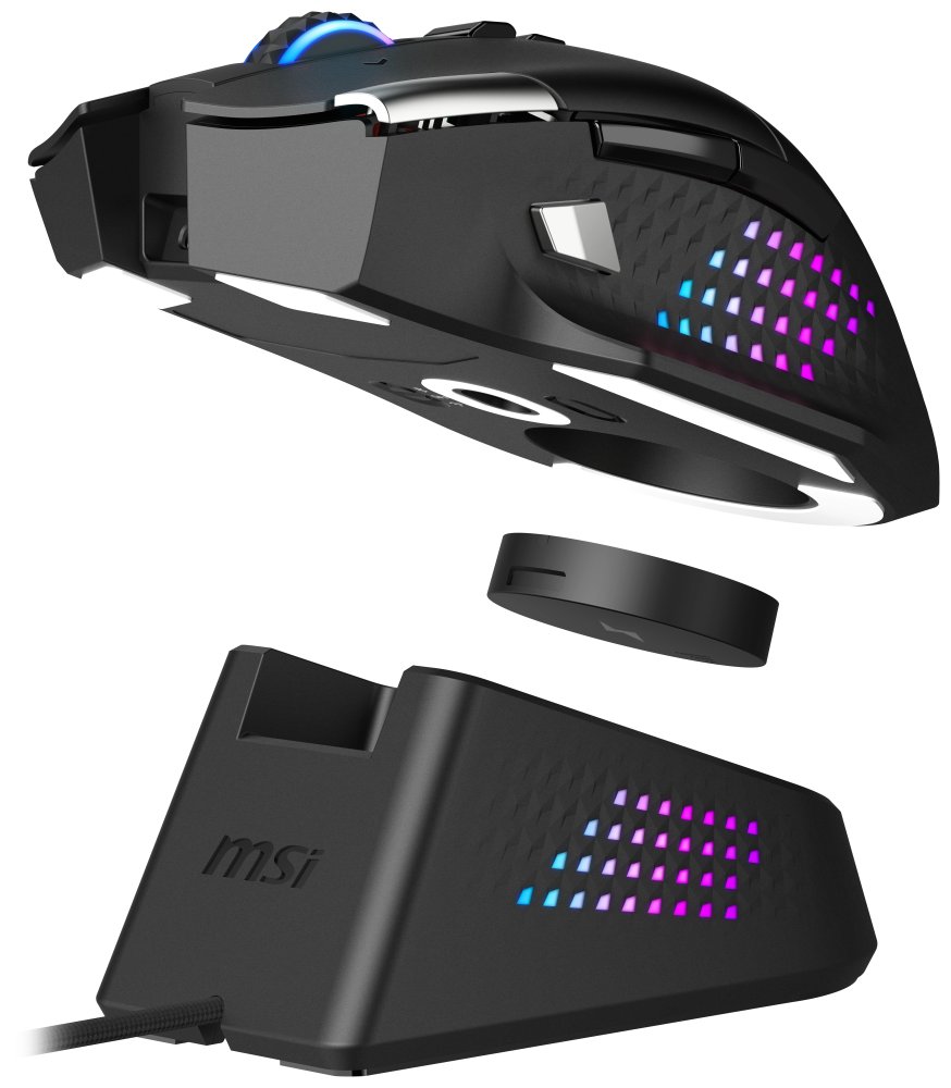 MSI herní myš VERSA PRO Wireless + Mouse Dock PRO/ bezdrátová/ 26.000 dpi/ 2,4GHz/ BT5.3/ USB/ RGB/ 15 tlačítek