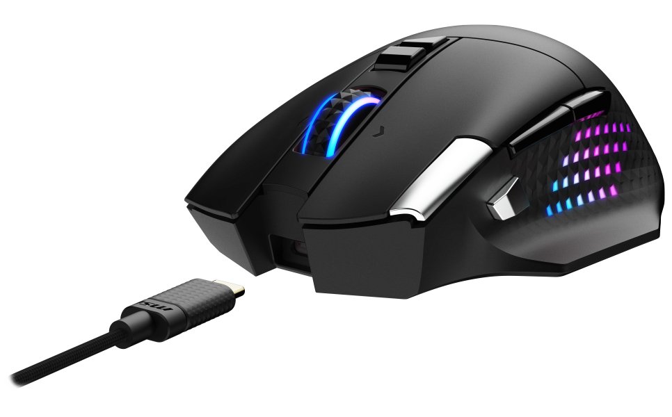 MSI herní myš VERSA PRO Wireless + Mouse Dock PRO/ bezdrátová/ 26.000 dpi/ 2,4GHz/ BT5.3/ USB/ RGB/ 15 tlačítek
