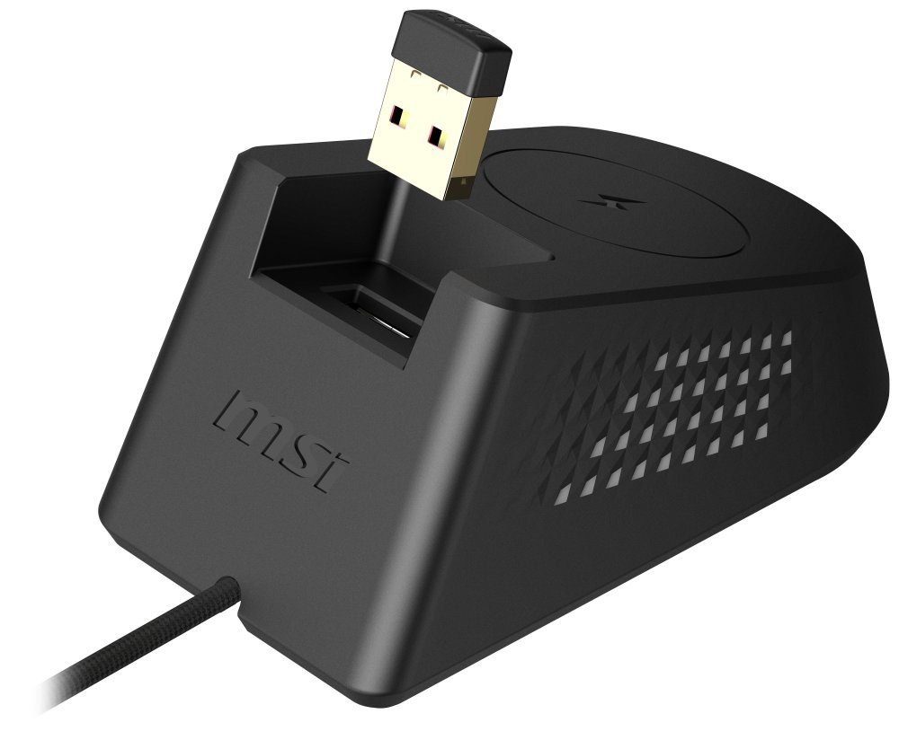 MSI herní myš VERSA PRO Wireless + Mouse Dock PRO/ bezdrátová/ 26.000 dpi/ 2,4GHz/ BT5.3/ USB/ RGB/ 15 tlačítek