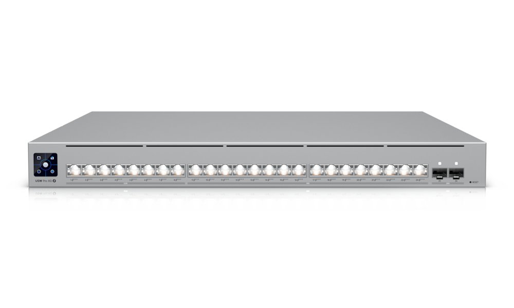Ubiquiti UniFi Switch Pro XG 24 PoE - 16x 10GbE, 8x 2.5GbE, 2x SFP28, Etherlighting, 24x PoE+++ (PoE budget 720W)