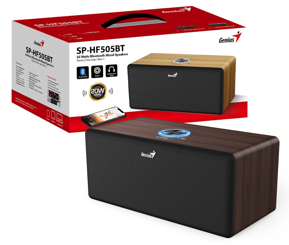 GENIUS repro SP-HF505BT Dark Brown/ Bluetooth 5.3/ 20W/ barva tmavé dřevo