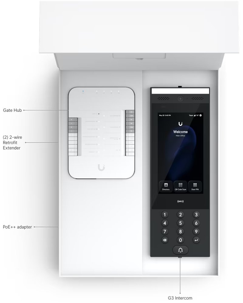 Ubiquiti UniFi Access G3 Gate Starter Kit - Sada, 1x Hub Gate, 1x G3 Intercom, 2x PoE extender, 1x PoE++ injektor
