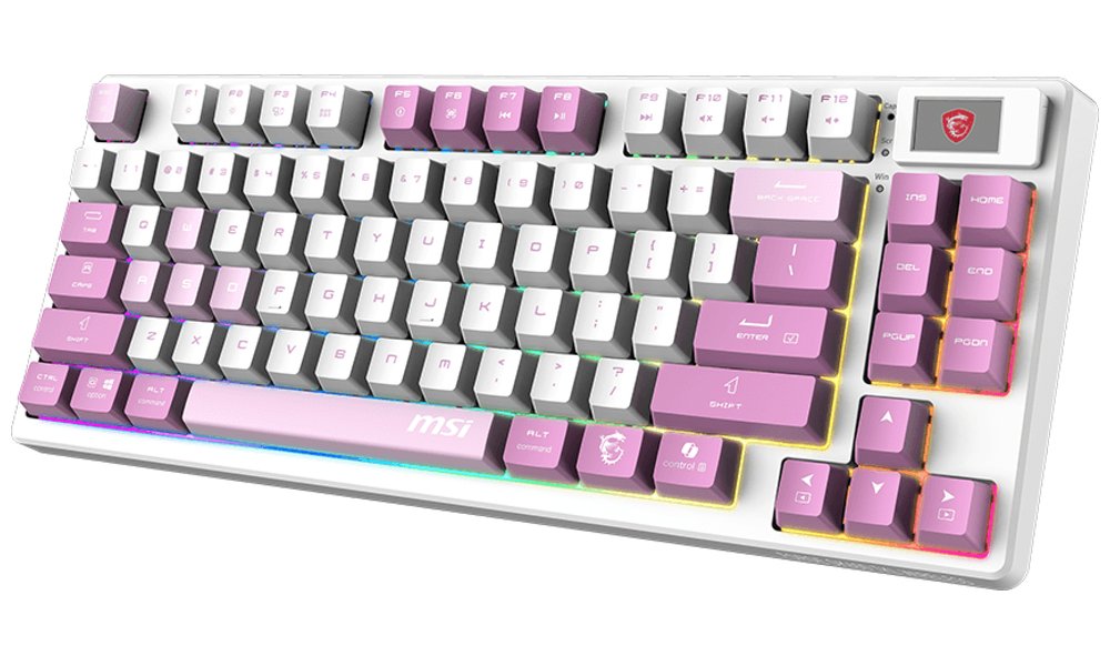 MSI herní klávesnice FORGE GK600 TKL Violet/ bezdrátová 2,4GHz+BT/ mechanická/ RGB/ USB-C/ display/ CZ+SK layout