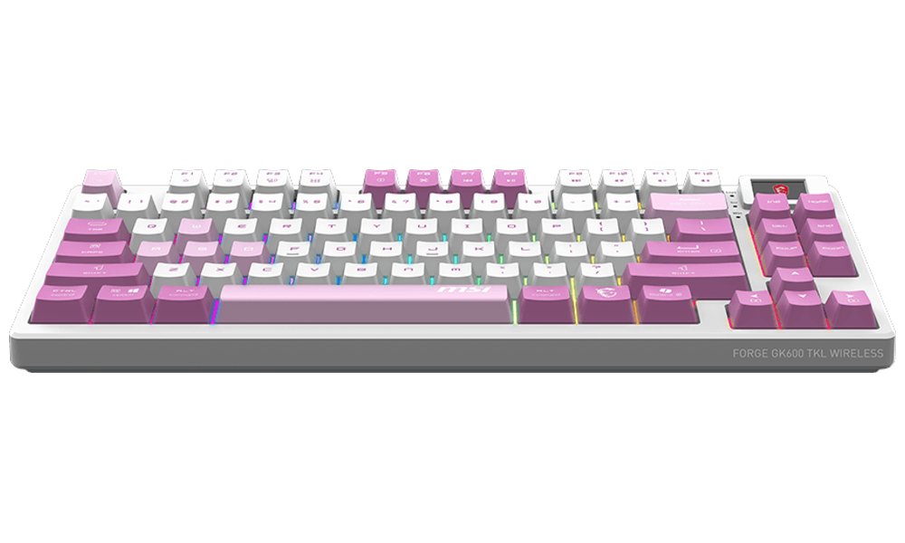 MSI herní klávesnice FORGE GK600 TKL Violet/ bezdrátová 2,4GHz+BT/ mechanická/ RGB/ USB-C/ display/ CZ+SK layout