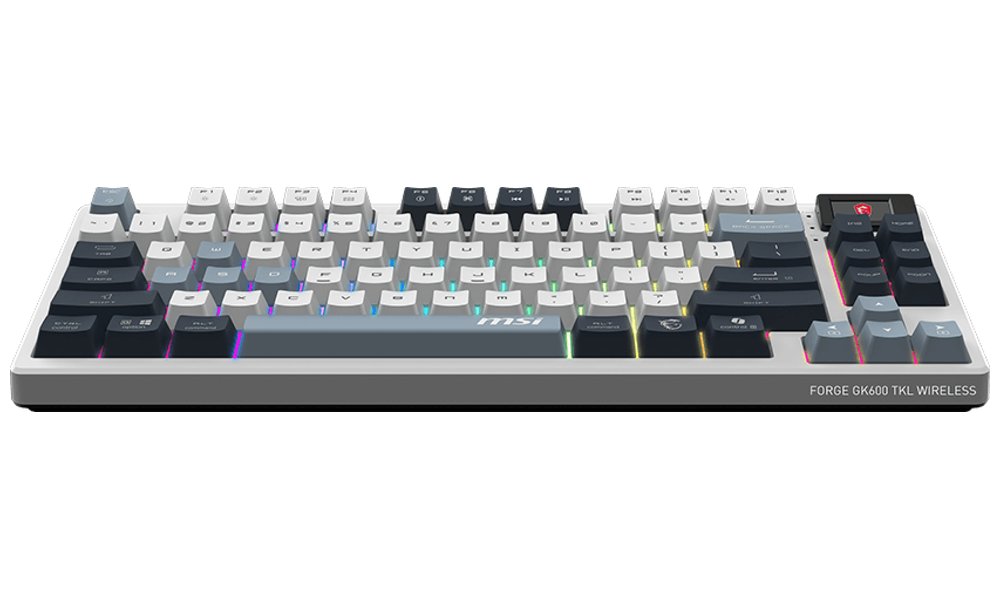 MSI herní klávesnice FORGE GK600 TKL Sky/ bezdrátová 2,4GHz+BT/ mechanická/ RGB/ USB-C/ display/ CZ+SK layout