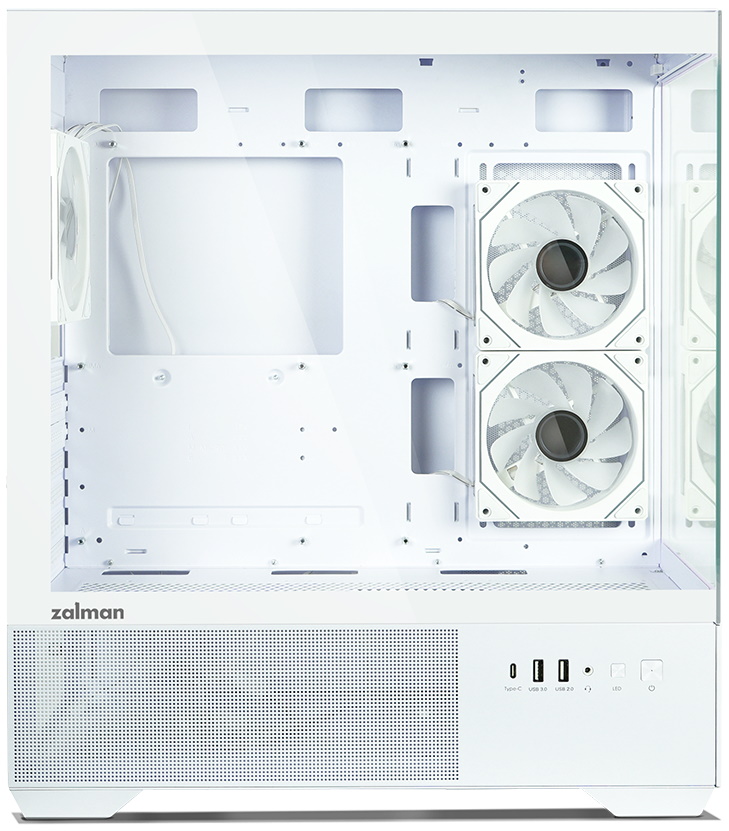 Zalman skříň Chronix / midT / 3x120mm ARGB fan / USB 2.0 / USB 3.0 / USB-C / panoramatická / bílá