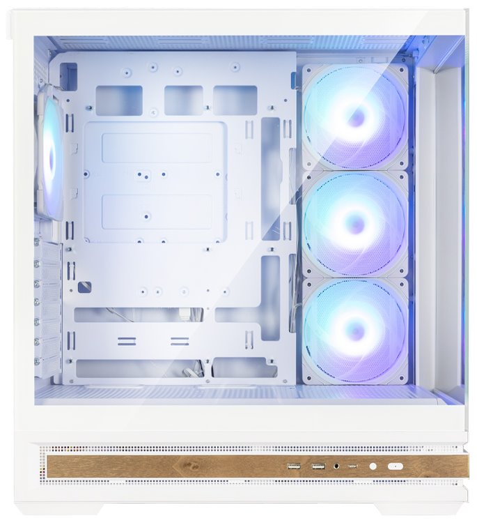 Zalman skříň P40 Namu / midT/ 4x120mm ARGB fan / 2xUSB 3.0 / USB-C / panoramatická / dřevěné doplňky / bílá
