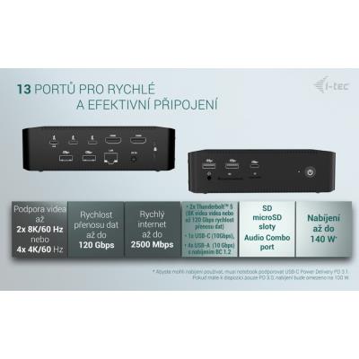 i-tec dokovací stanice Thunderbolt 5 Quattro Display Dock, 2x HDMI, 1x USB-C video, Power Delivery 140W