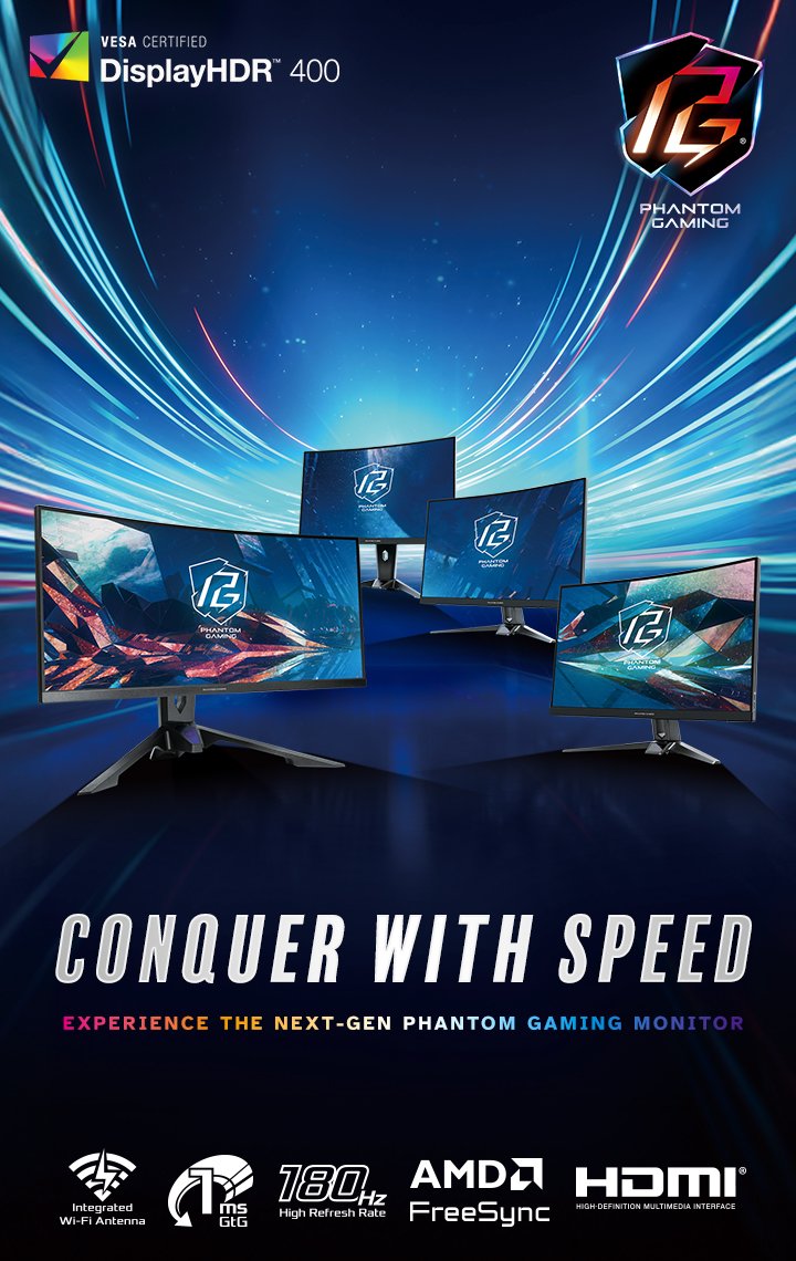 Phantom Gaming by Asrock monitor  PG25FFT 24,5"/IPS/1920x1080/180Hz/300cd/m2/1ms/HDMI/DP/speaker