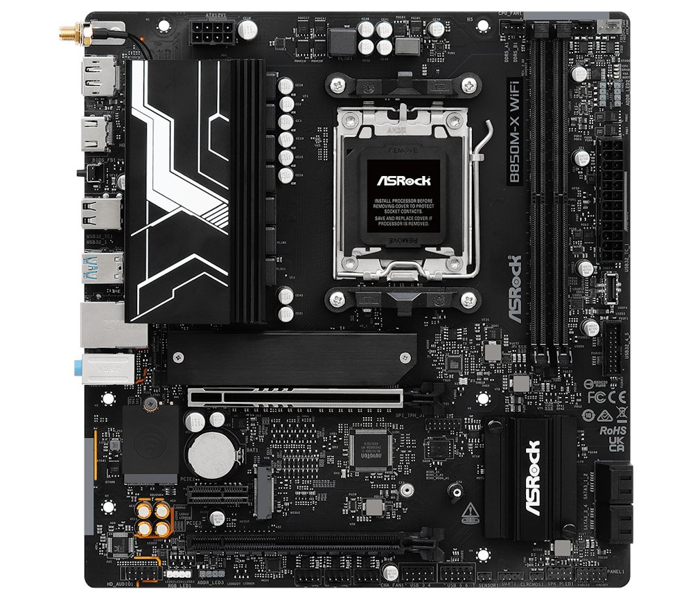 ASRock B850M-X WiFi R2.0 / AMD B850 / AM5 / 2x DDR5 DIMM / 2x M.2 / HDMI / DP / USB-C / WiFi / mATX