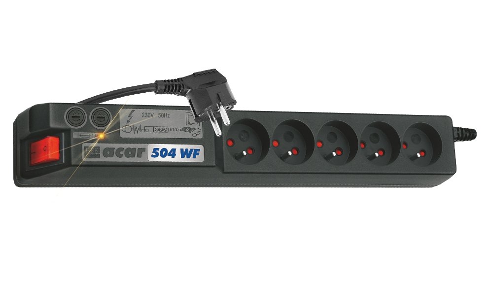 ACAR 19" rozvodný panel 5x 230V, ČSN, kabel 3m, přepěťová ochrana, filtr proti rušení, 2x pojistka