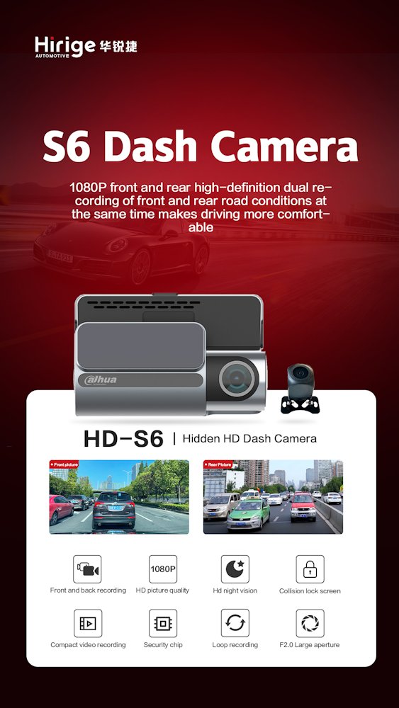 DAHUA kamera do auta S6/ Full HD rozlišení/ duální kamera/ GPS/ mini USB/ Wi-Fi/ microSD slot