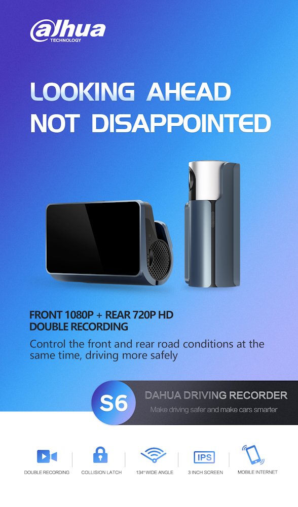 DAHUA kamera do auta S6/ Full HD rozlišení/ duální kamera/ GPS/ mini USB/ Wi-Fi/ microSD slot